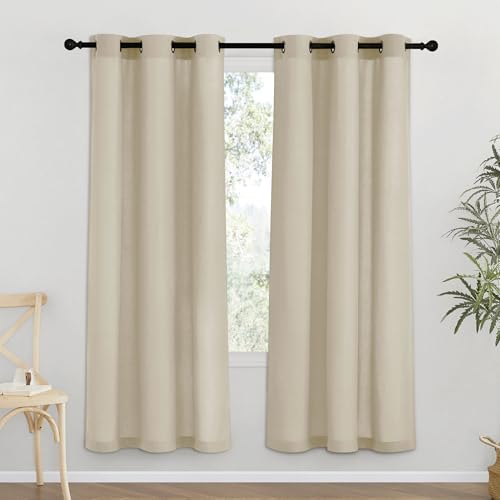 NICETOWN Angora Thick Linen Curtains 72" Length, Grommet Privacy Window Treatments Linen Weave with Light Penetration Vertical Drapes for Farmhouse/Ho