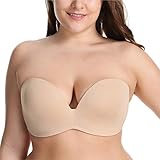 DELIMIRA Women's Slightly Lined Lift Support Invisible Seamless Plunge Strapless Bra Beige 46C