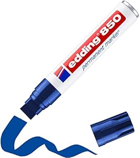 edding 850 Permanent Marker - Blue - 1 Pen - Chisel Tip 5-15 mm - for Bold Markings -Waterproof, Quick-Drying, Smear-Proof Pens - for Cardboard, Plastic, Glass, Wood, Metal and Fabric
