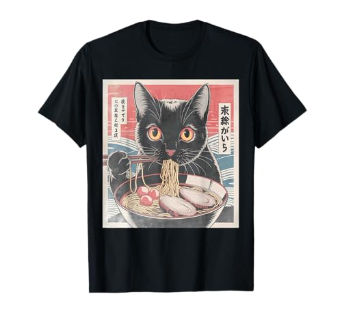 Arte giapponese Ramen Cat Vintage, Anime Lover Noodles Retro Maglietta