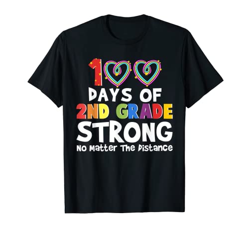 Happy 100 Days of School 2nd Grade Strong - Corazón arcoíris Camiseta