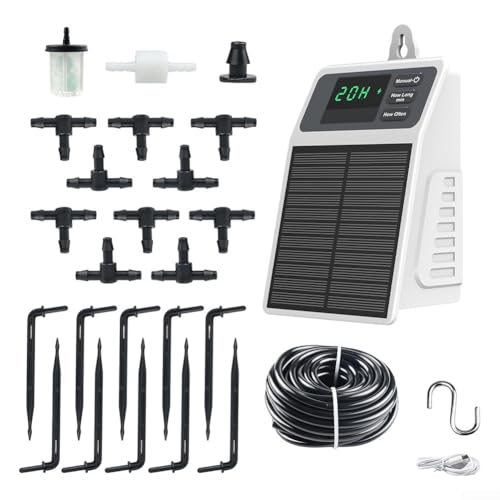 Kit d'irrigation goutte à goutte automatique, système d'arrosage solaire de jardin avec minuterie, tuyau de 10 m, chargeur de plantes d'extérieur pour les vacances, dispositif d'arrosage rechargeable