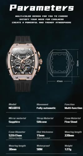Image of OLEVS Men Watch Automatic Tonneau Watch Skeleton Mechanical 50M Waterproof Square Male Watches White /Black /Rose Gold
