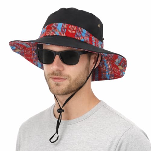 Image of GUSTAVE Sun Hats for Men Wide Brim Summer Sun Protection Cap for Men UV Protection Round Sun Cap for Hiking, Fishing, Gardning, Travel
