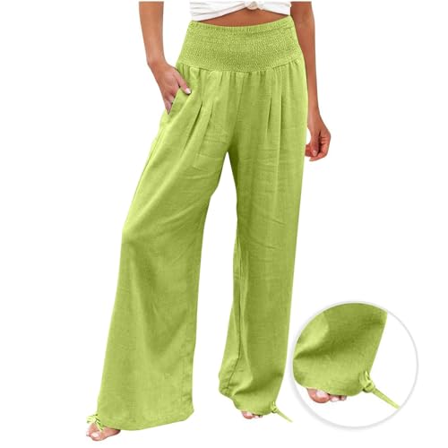 Womens Linen Wide Leg Pants Beach Vacation Outfits Summer Boho Casual Lounge Pant Flowy High Waist Palazzo Trousers2
