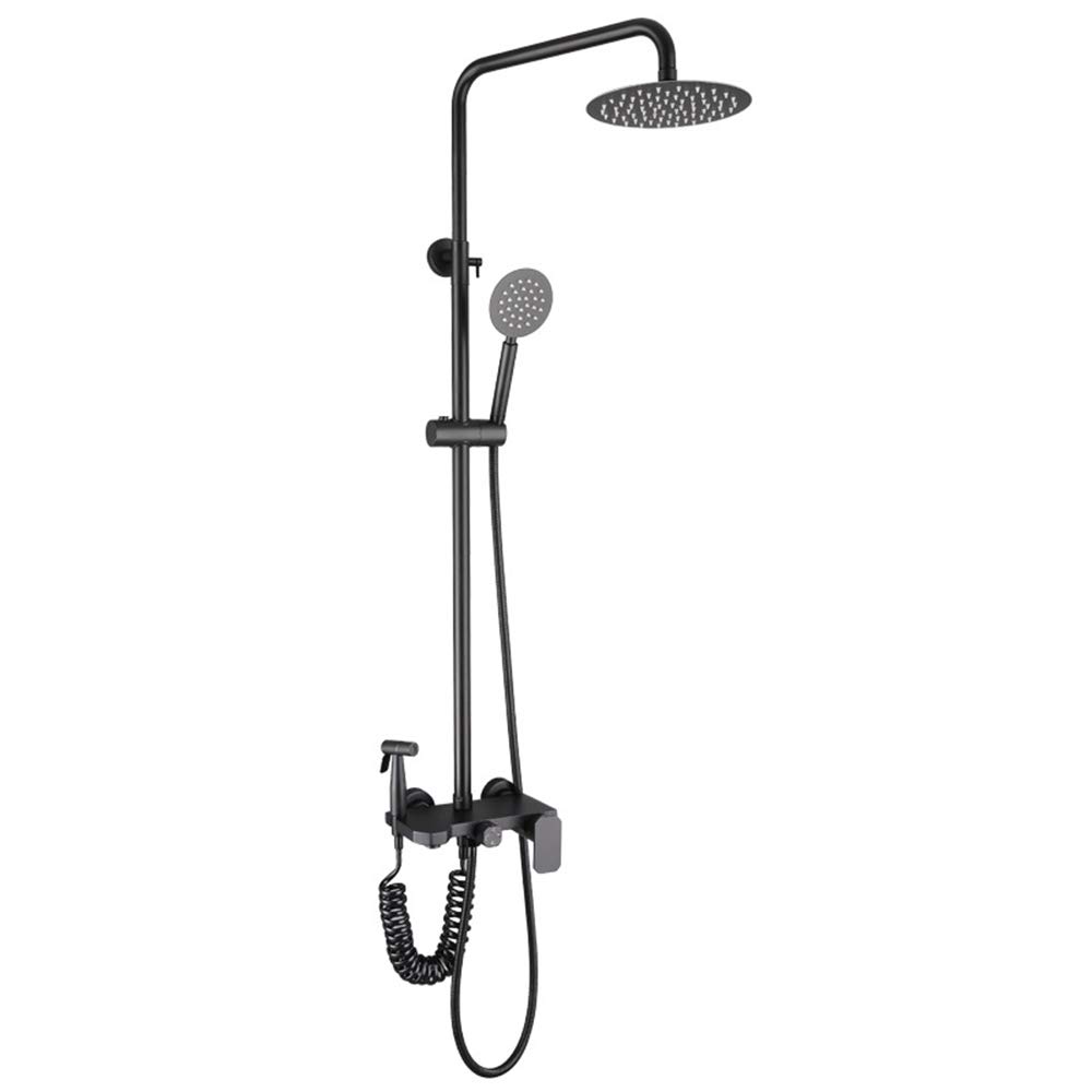 WOTZOV Multifunction Mixer Shower System Set With Overhead Rainfall And Handheld, Wall Mounted Column With Bidet Faucet,Black，Nero