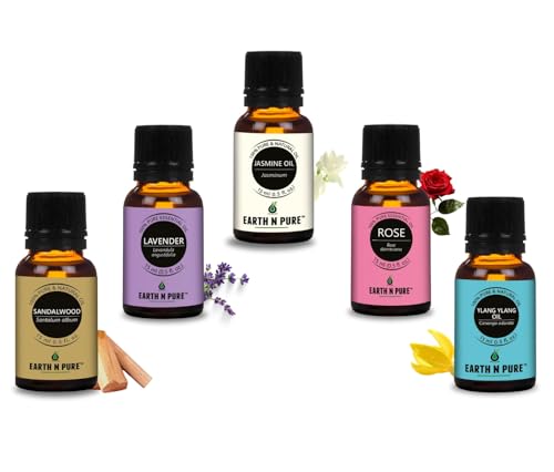 Image of Earth N Pure Lavender Oil, Sandalwood Oil, Jasmine Oil, Rose Oil and Ylang Ylang Oil Pack of 5 - 15 ml each