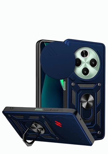 Image of Designerz hub iQOO Z10 5G Back Cover | Heavy Duty Hybrid Case with 360 Degree Rotating Finger Ring Holder + Slider Shutter Camera Protection Case for iQOO Z10 5G - Blue