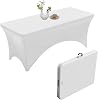 Urby Elastic Table Clothes For 6 Foot Rectangle Tables Fits 6ft Folding Tables From Lifetime, COSCO, Mainstays and Others. Heavy-duty Stretchy Wrinkle Resistant Spandex. White.