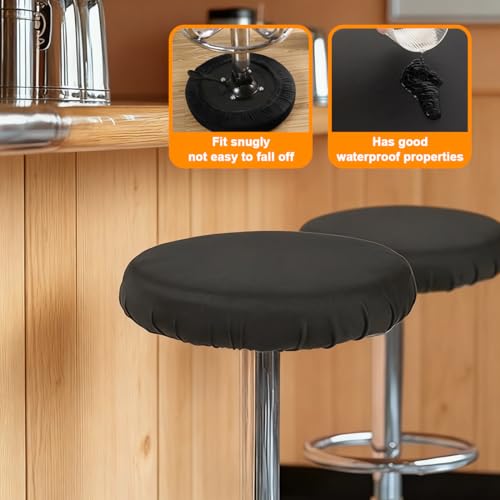 KEQAR 2-teiliges rundes Hockerbezug-Set für Barhocker und Drehstühle (Durchmesser 25–35 cm) (schwarz)