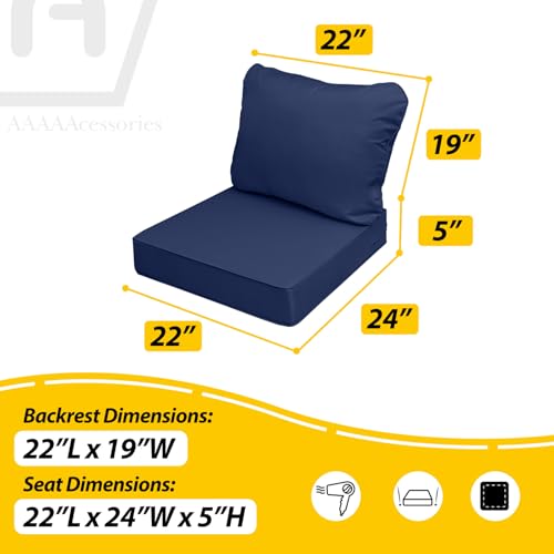 Image of AAAAAcessories Outdoor Seat Cushions for Chairs, Fade-Resistant, Waterproof Patio Furniture Replacement Cushions, 22 inch x 24 inch x 5 inch + 22 inch x 19 inch, Navy Blue