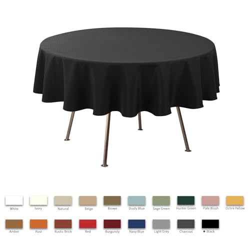 Image of maxmill Round Weaved Texture Design Tablecloth Spill-Proof Wrinkle Free Soft Washable Table Cloth for Circular Table Cover, for Dining Room Buffet Banquet Parties Holiday Dinner, 90 Inch Black