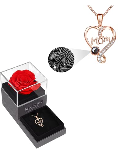 Mom Gifts for Mothers Day, Mom Necklace, Mom, Mom Gifts, Mother Gifts, Birthday Gifts for Mom, Presents for Mom, I Love You Mom Necklaces 100 Languages with Flowers, for Mom