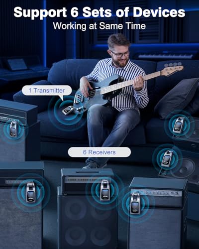 Image of Wireless Guitar System 2.4GHz with 6 Channels 24Bit /48KHz Hi-Res Audio Rechargeable Wireless Guitar Transmitter Receiver for Bass Active Pickup Electric Instruments(Gunmetal)