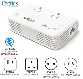 Voltage Converter by Ceptics PU-200X, 230W Travel Adapter for Curling Iron, Straightener, Chargers