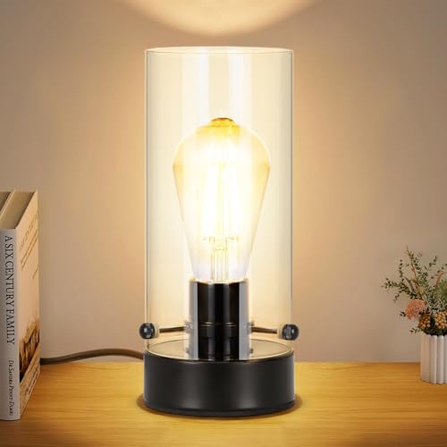 Kukobo Table Lamp for Bedroom Modern Glass Lamp Bedside Table Lamps for Night Stands with 2700K 6W Glass Bulb Small Night Light Lamps for Living Room Kids Office Desk Decor Black