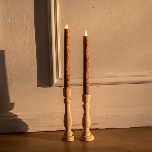 Image of Flameless Taper Candles Flickering with Remote and Timer, 3D Moving Flame Taper Candle Battery Operated to 400 Hours, 9 Inch Window Candles, (Bark)
