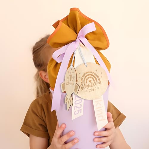 BOFUNX 2 Stücke Schultüte Anhänger Holz Zuckertüte Holzanhänger Namensanhänger Geschenkanhänger Schultüte Zuckertüte Deko Schulanfang Einschulung Deko