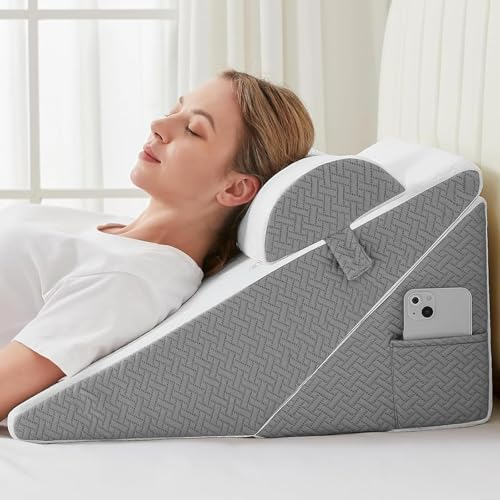 Bed Wedge Pillow Set, Foam Wedge Pillow Post Surgery for Back, Leg and Knee Support, Adjustable Triangle Pillow for Sleeping, Acid Reflux, Snoring,Reading, 3 PCS Set