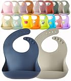 YMCF Products 2-Pack Waterproof Silicone Baby Bib Lightweight Comfortable Easy-Wipe Clean (Navy/Grey