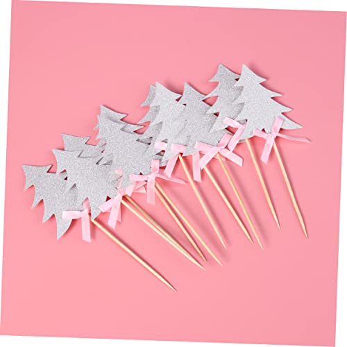 ABOOFAN 10 Pçs Cupcake Xams Decorativos Nó De Laço Para Picaretas Decorações Árvore De Prata Topper