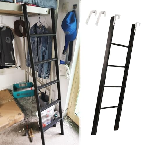 Escalera Cama Litera Escalera para Litera de Dormitorio, para Niños y Adultos, con Gancho, Color Negro, para Caravana, Corta y Reemplazable con Peldaño Ancho, y de Metal, Ideal para Escuelas(130cm/50