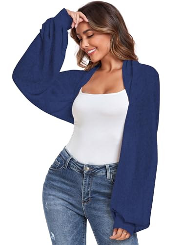 ZAFUL Open Front Cropped Bolero Cardigan for Women Bolero Shrugs for Evening Dress Strechy Crochet Knit Top Navy-1 S — view 3