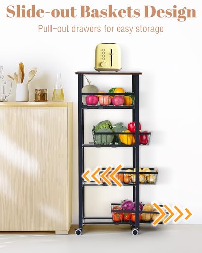Image of Mythinglogic Kitchen Storage Cart, Tier Rolling Cart with Lockable Wheels, Kitchen Organizer Rack for Pantry, Living Room, Kitchen (16.74 inch D x 12.81 inch W x 43.51 inch H)