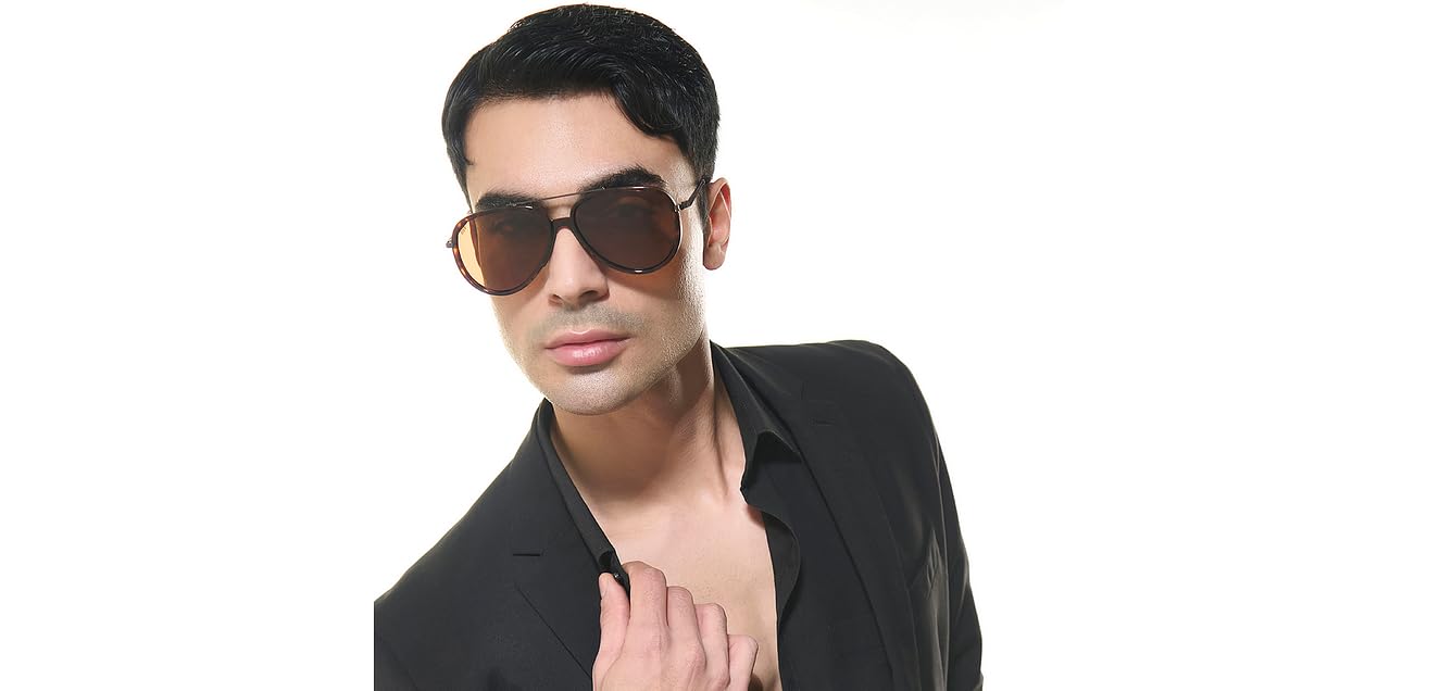 VINCENT CHASE EYEWEAR Polarized and 100% UV Protected | Branded and Stylish Sunglasses | Demi – Brown Full Rim Pilot | Stardust | For Men & Women | Large | VC S000317