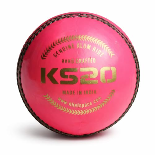 Image of KHELSPACE KS-20 Pink Leather Cricket Ball - Hand-Stitched for Match Play and Training, Premium Durability