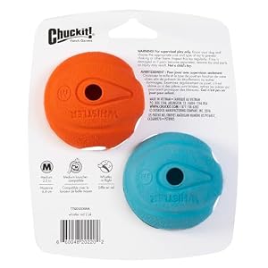 Chuckit! The Whistler Ball Dog Toy, Medium (2.5 Inch Diameter) for Dogs 20-60 lbs, Pack of 2, Multicolor Chuckit! The Whistler Ball Dog Toy, Medium (2.5 Inch Diameter) for Dogs 20-60 lbs, Pack of 2, Multicolor