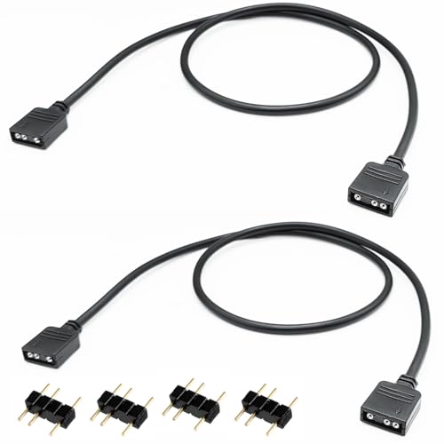 Dushochn 2PCS ARGB Extension Cable, 19.6in 50cm 1-to-1 Female to Female ARGB Cable, 5V 3 Pin Addressable RGB Extension Cable for Extend PC Computer ARGB Fans Or ARGB LED Series