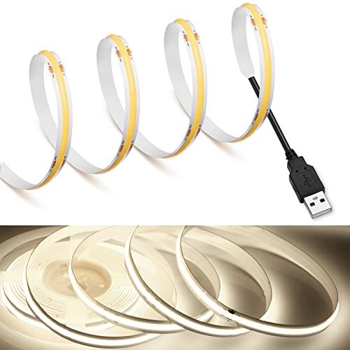 Image of MDee】COB LED Strip Lights 4000K Nature White 16.4ft /5m USB Powered 5V Flexible LED Tape Lights with USB Connector CRI 90+ 800LM /m 320LEDs /m for Indoor and Outdoor Decor(4000K Nature White16.4ft /5m)