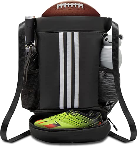 Eulant Soccer Bag, Drawstring Bags For Soccer Baskestball Volleyball Football Handball Yoga Gym, Waterproof Foldable Mesh Sports Backpack With Shoes & Ball Holder Compartment For Youth Adults, Black #TOP7