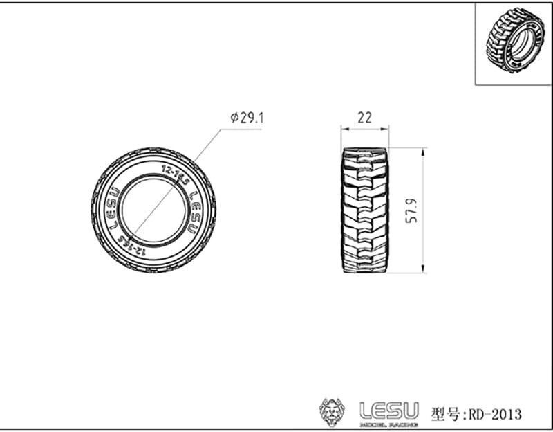Miniatura 5 de LESU Neumáticos de rueda 1 par para DIY 1/14 RC hidráulico A0008 Minicargadora Modelo Accesorios