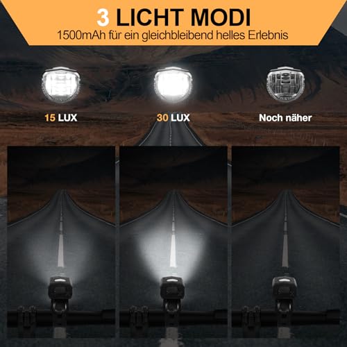 Popolic Fahrradlicht Set LED StVZO-30/15 LUX Fahrradbeleuchtung Set 360° Beleuchtung-IPX4...
