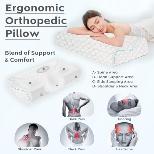 Image of AYKA Cooling Foam Cervical Memory Foam Pillow for Neck & Shoulder Pain Relief | Orthopedic Contour Pillow for Sleeping & Spinal Alignment | Ergonomic Support | 2-Year Warranty (Set of 4)