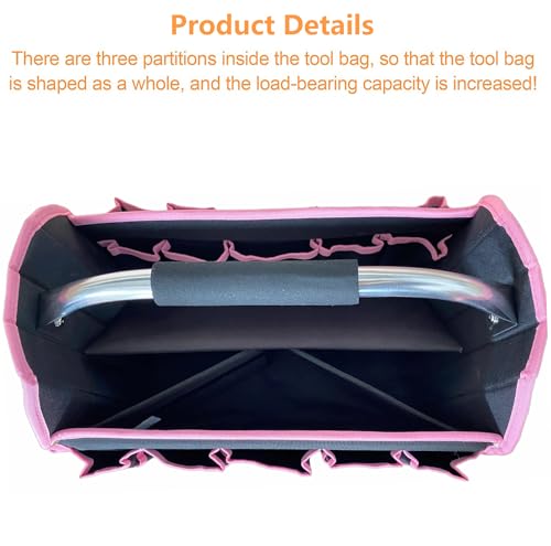 UISKOOPW Pink Tool Bag for Women, 16.1x8.7x10.6in, 21 External Pockets, Waterproof Base, 3.48lbs - Image 9