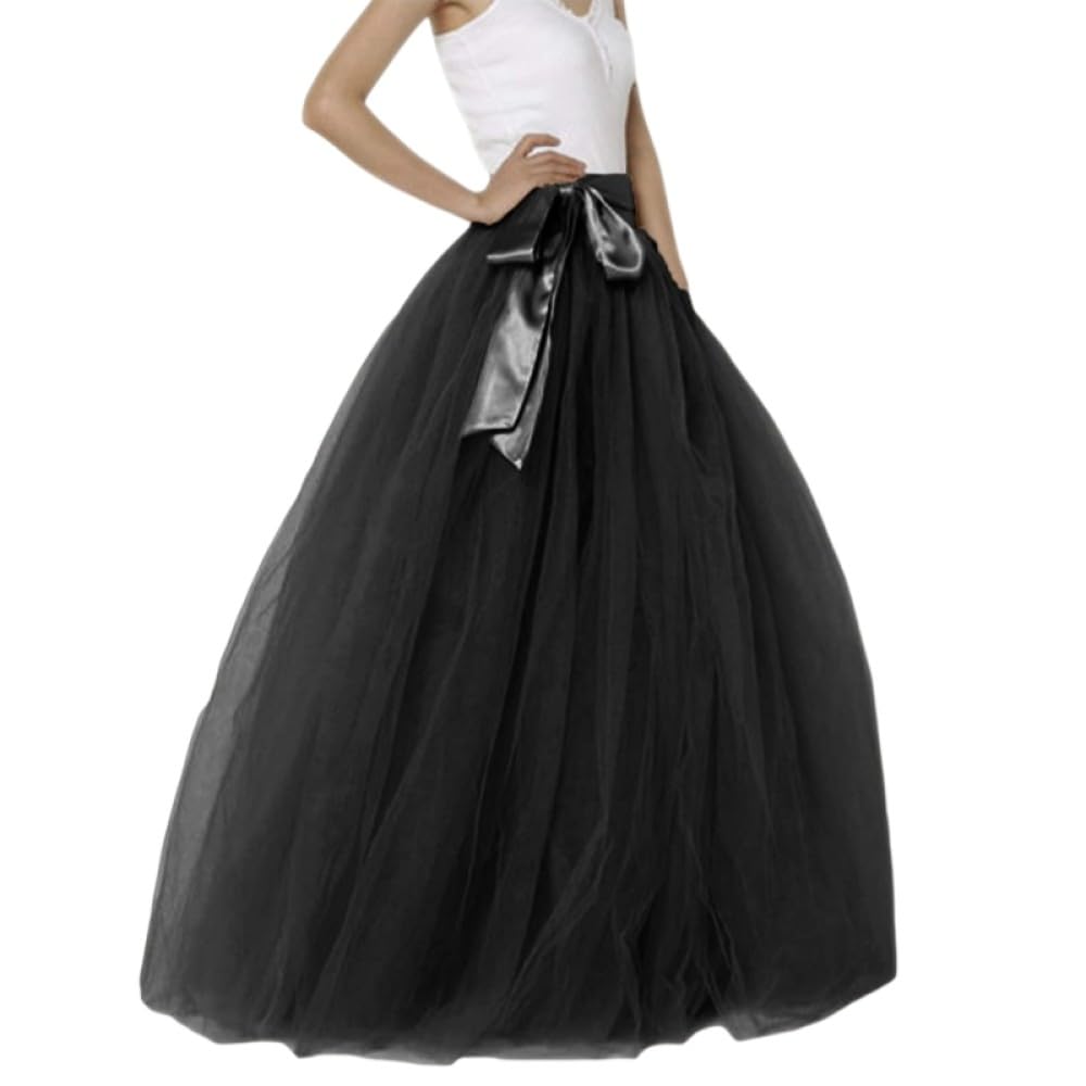Falda Larga Plisada De Tul para Mujer, Cinturón De Satén Negro, Falda De Malla De Cintura Alta, Falda Tutú De Fiesta, Falda Larga hasta El Tobillo con Vuelo Elegante para Damas Y Niñas