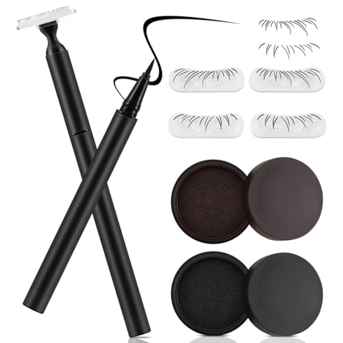 Boobeen 2-IN-1 Lower Eyelash Stamp Kit 2 Styles Bottom Lash Stamp with Ultra-Fine Eyeliner Pen Quick Eye Makeup Tool with Black & Brown Inks for Beginners Waterproof & Smudge Proof