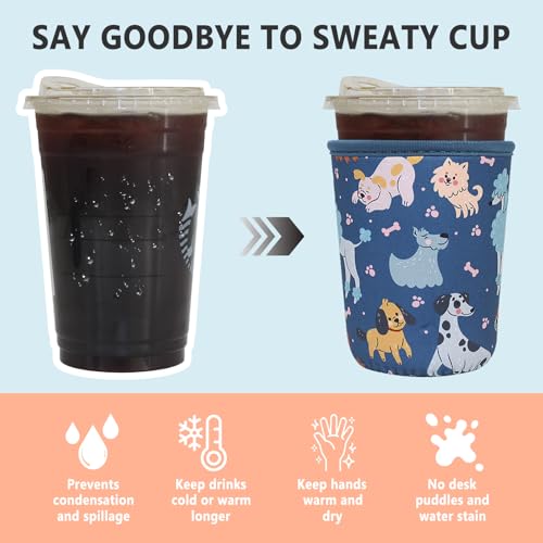 Image of 3 Pack Reusable Iced Coffee Sleeves - Xumbtvs Insulator Sleeve for Cold Beverages, Neoprene Coffee Cup Holder (Funny Dog)
