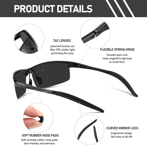 Image of Men's Polarized Semi-Rimless Sports Sunglasses with UV Protection - Ideal for Outdoor Activities