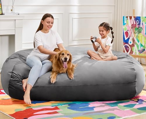 Image of Hobestluk 6FT Bean Bag Chair Large Beanbag Lounger with Removable Cover Adult Bean Bag Chair with Portable Handle Desgin for Living Room Bedroom (Grey, 6FT)