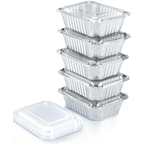 Spare Essentials 1 Lb Aluminum Pans with Lids (55 Pack) Disposable Baking Foil Containers, Takeout Food Storage, Freezer - Mini Foil Pans with Clear Lids for Restaurants & Catering - Size 5.5x4.5x1.9 Cover