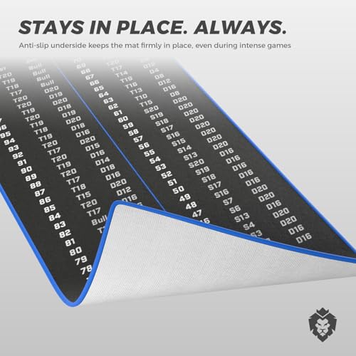 KOTO - Dartteppich Mit Abwurflinie Checkout Blau, 237x60cm Dartmatte, Mit Score-Indikation