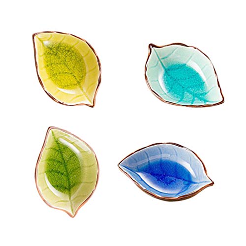 BESTonZON Jewelry Tray Ceramic Dip Bowls Leaf Shape Taste Dish Kitchen Vinegar Sauce Seasoning Dish Bone Dish Soy Sauce Dish Vegetable Dish Snack Plate Keto Dessert