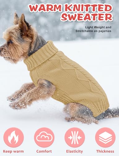 Image of Dog Sweaters for Small Medium Large Dogs Cats, Soft Warm Turtleneck Pullover Solid Cable Knit Fleece Stretch Pet Clothes,Classic Fuzzy Coat for Puppy Girl Boys for Fall Winter Cold Weather