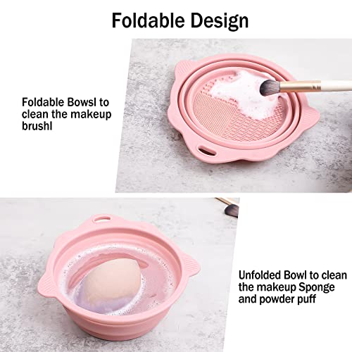3 Pack Makeup Brush Cleaner Mat Silicone Heart Makeup Brush Cleaning Pad And Foldable Bowl Rubber,Starfish Shape Cleaning Tool,Make Up Brush Washer For Women Makeup Brushes,Powder Puffs,Sponges #TOP6