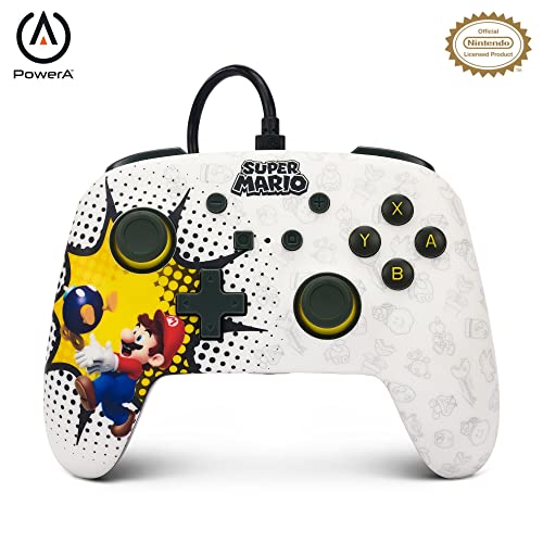 Image of PowerA Enhanced Wired Gaming Controller for Nintendo Switch or Nintendo Switch OLED, Bob-omb Blast, White (Officially Licensed)