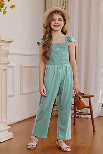 Blibean Girl Summer Romper Tween Kid Short Sleeve Jumpsuit Sleeveless Outfit Solid Overalls Jumpers Straps Clothes Size 6-7 Years Medium Green #TOP6